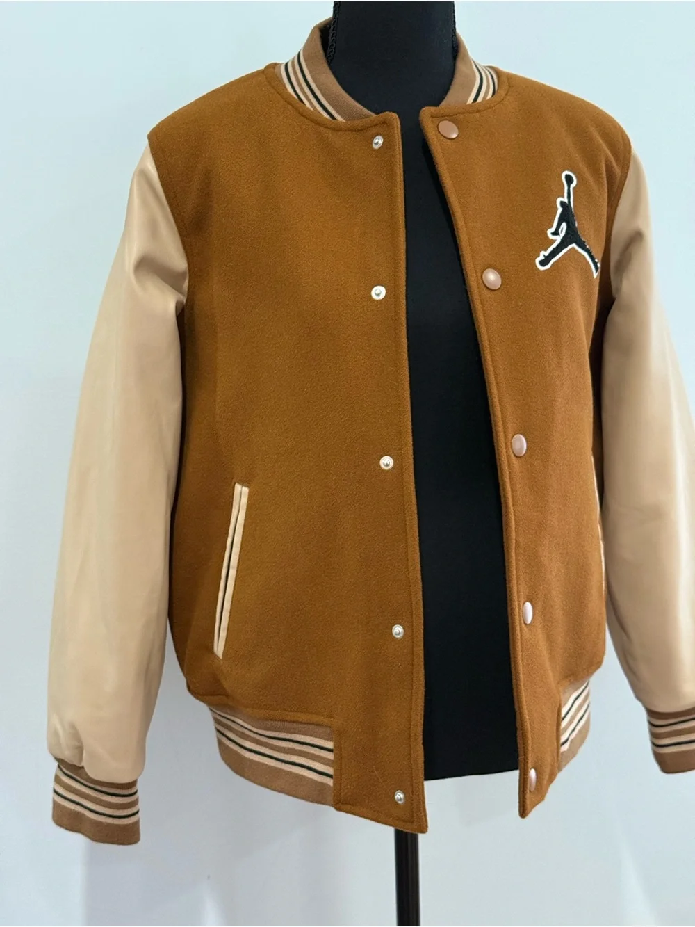 Air Jordan XL (13-15yrs) Brown Varsity Jacket with Cream Sleeves 865